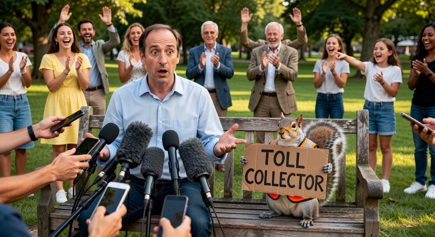 Local Man Oliver Harper Hosts Press Conference on Toll-Collecting Squirrel